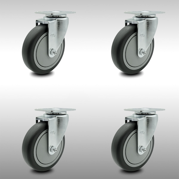 5 Inch SS Thermoplastic Rubber Wheel Swivel Top Plate Caster Set